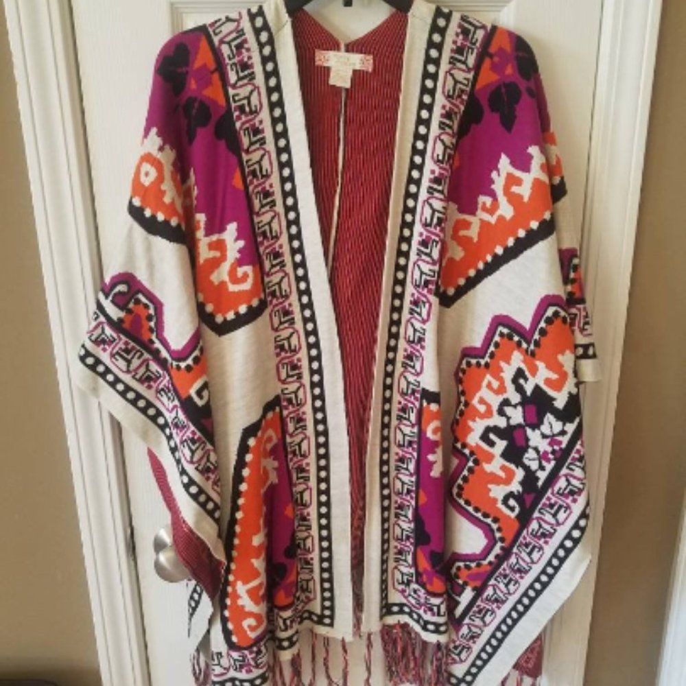 New Aztec Pattern Wrap Blanket Shaw Cape Fringe